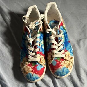 Adidas Red and Blue Floral Sneakers